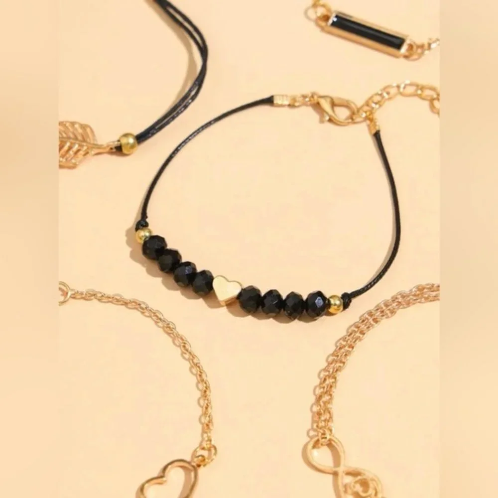 5pcs Heart & Leaf Decor Bracelet For Women Jewelry Gift Wedding Party Engagement - Picture 2 of 4